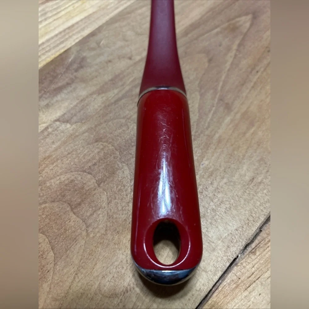 KitchenAid Red Slotted Spoon with Silver Detail